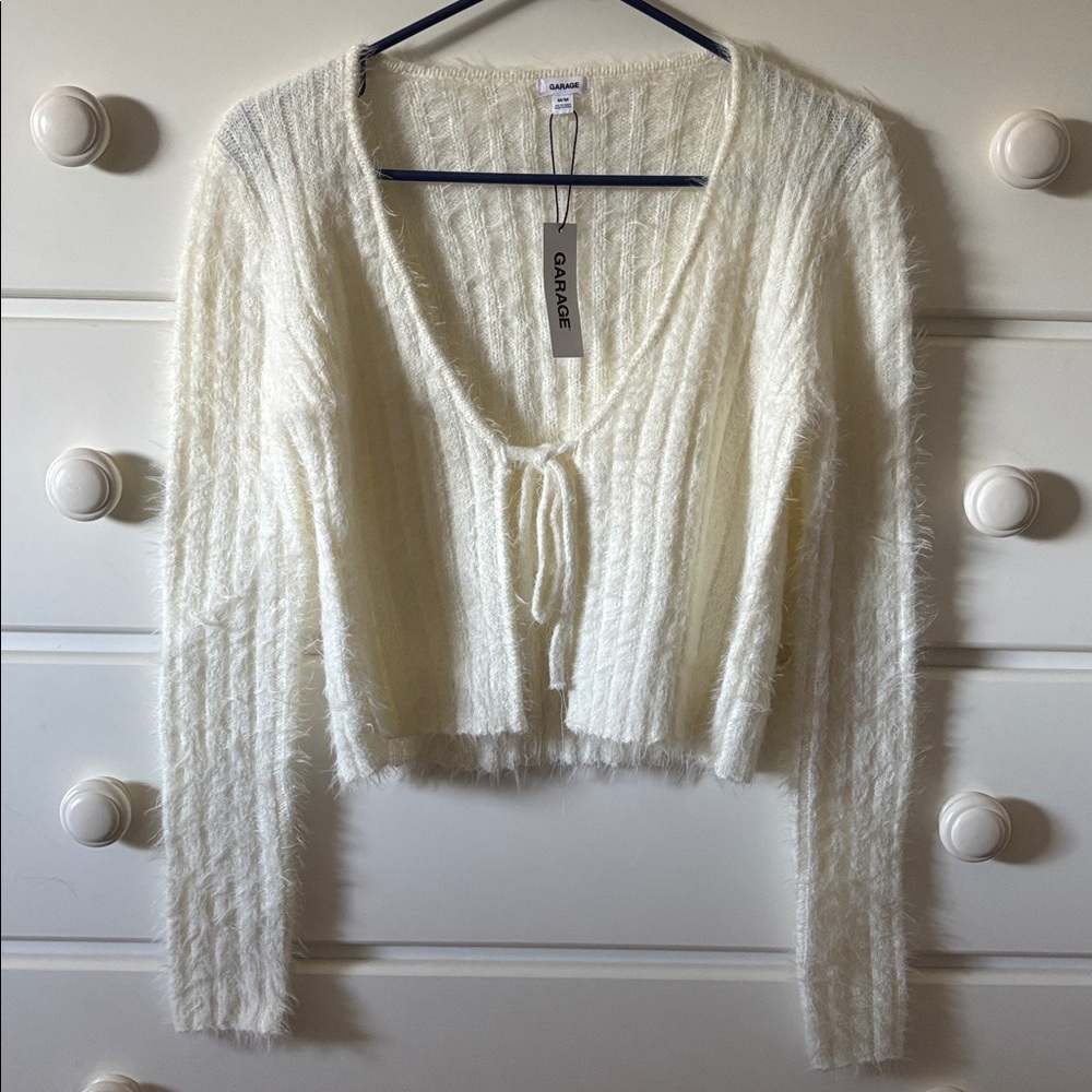 Garage Cream Fuzzy Knit Cardigan